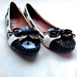 Jeffrey Campbell Portal Black White Patent Leather Loafer Slip-On Size 7.5